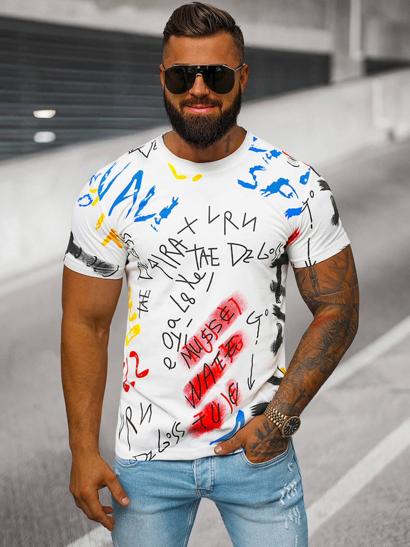 Pánské Tričko Bílé OZONEE JS/8T1211/1