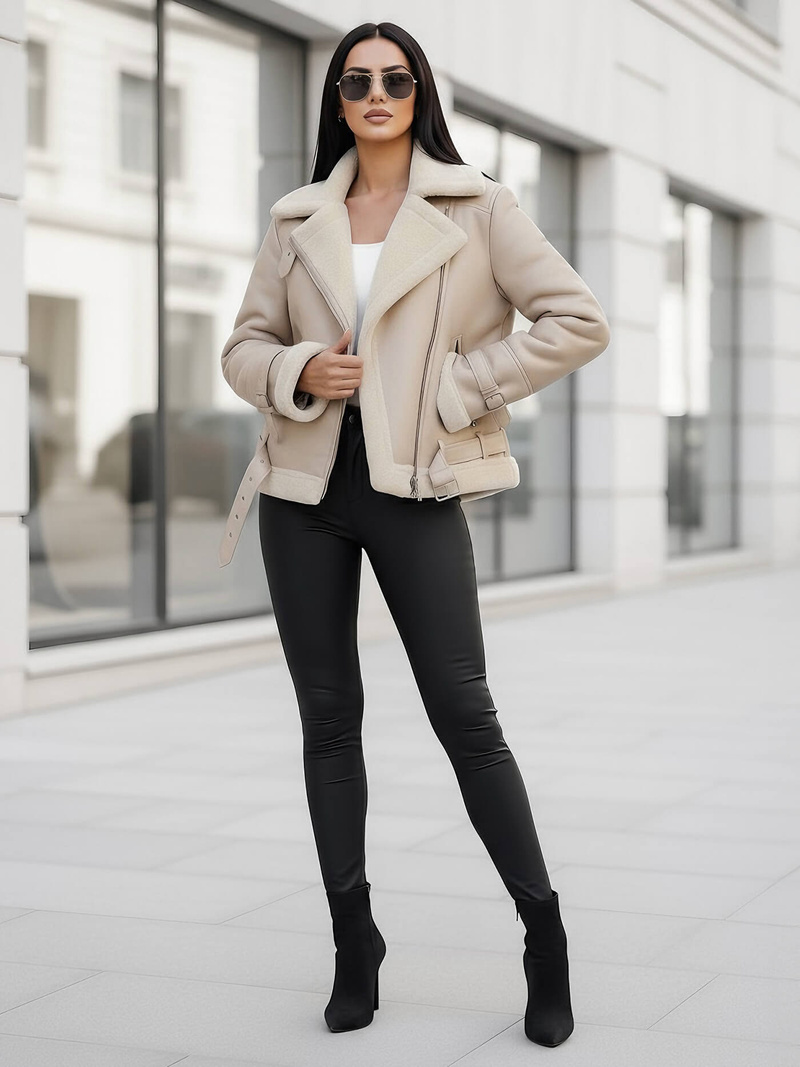 Dámská koženková bunda béžová OZONEE JS/11Z8177Z