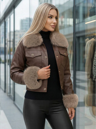 Dámská Koženková Bunda Čokoláda OZONEE JS/61M8513/158