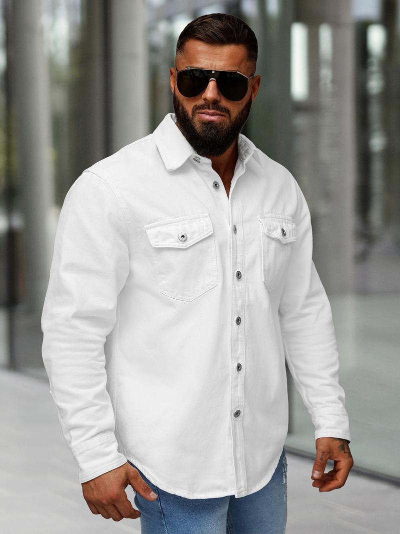 Pánská džínová košile bílá OZONEE L/CA777/2