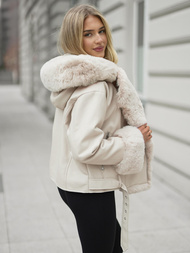 Dámská Koženková Bunda Ecru OZONEE JS/61M8506/290Z