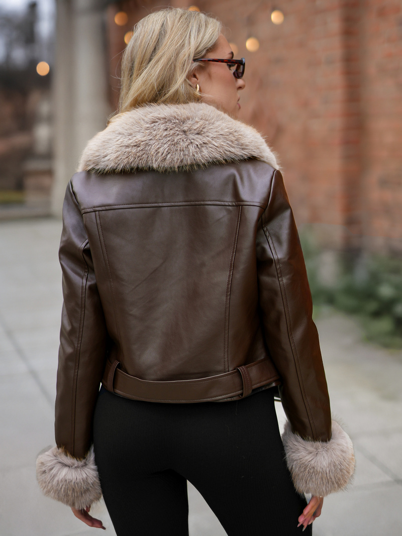 Dámská Koženková Bunda Čokoláda OZONEE JS/61M8511/158