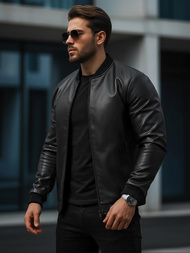 Pánská Koženková Bunda Černá OZONEE JS/11Z8015Z