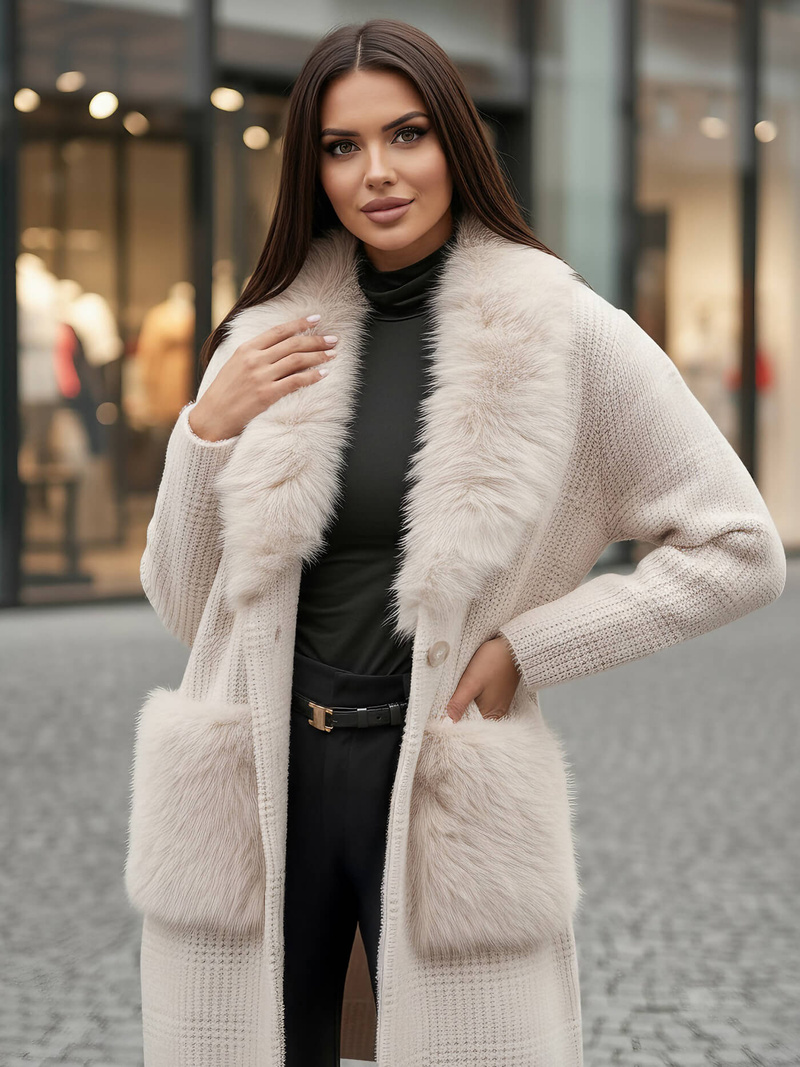 Dámský Kabát Béžový OZONEE JS/53M5200/155Z