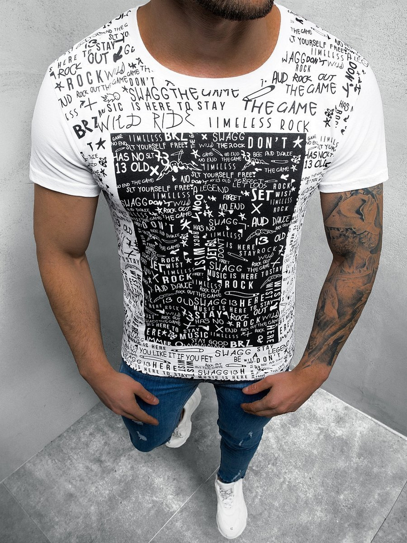 Pánské Tričko Bílé OZONEE O/1173Z