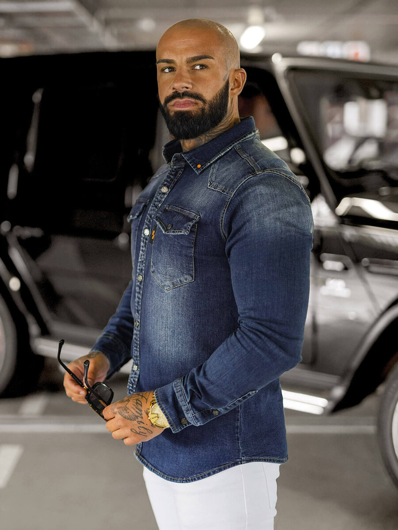 Pánská džínová košile tmavě-modrá OZONEE O/51410