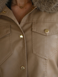 Dámská Koženková Bunda Béžová OZONEE JS/61M8513/84