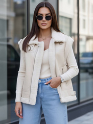 Dámská kožená vesta béžová OZONEE JS/61M8503/280Z