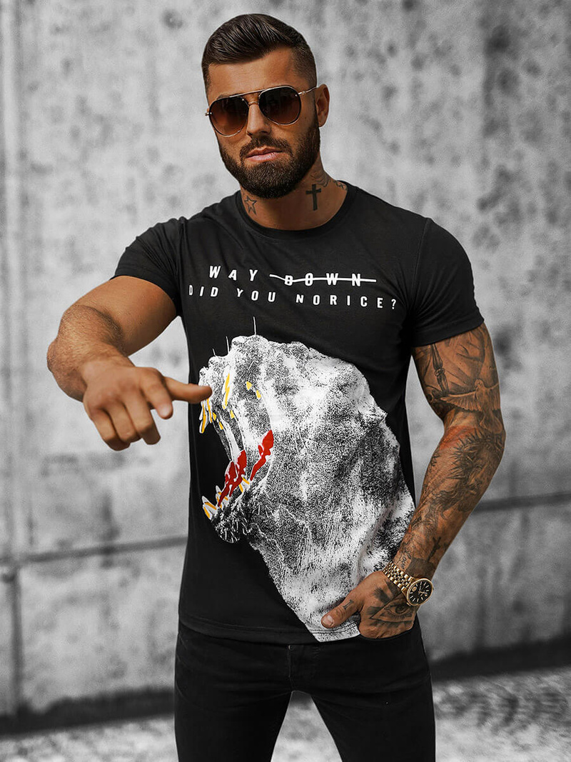 Pánské Tričko Černé OZONEE O/T127/3Z