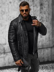 Pánská koženková bunda křivák černá OZONEE JS/11Z8005Z