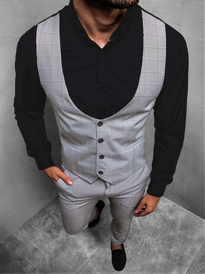 Pánská souprava - Vesta a chino kalhoty, Šedá OZONEE DJ/5606