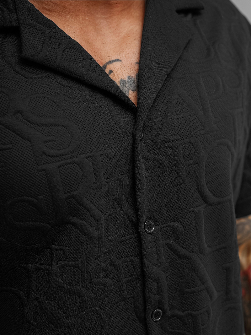 Pánská Košile s Krátkým Rukávem Černá OZONEE O/B2256