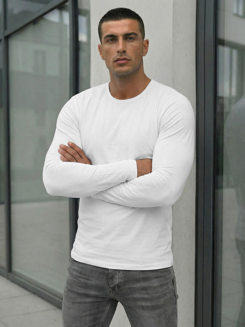 Pánské Tričko S Dlouhým Rukávem Bílé OZONEE JS/DB71/2