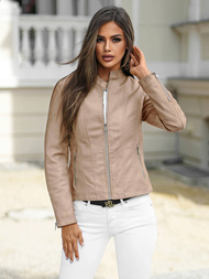 Dámská Kožená Bunda Světle-Béžová OZONEE JS/11Z8058