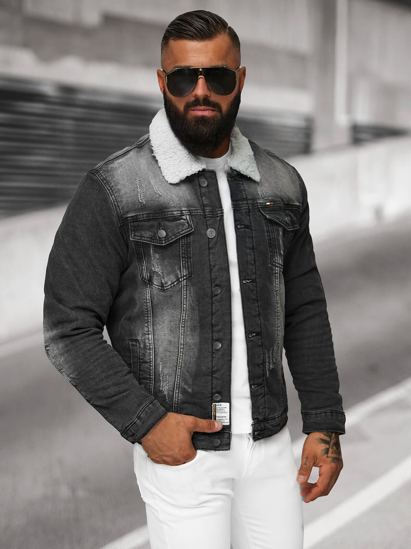 Pánská Džínová Bunda Šerpa Černá OZONEE NB/MJ513N