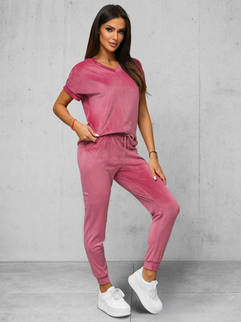 Dámská velurová tepláková souprava tmavě růžová OZONEE JS/35C1611/19