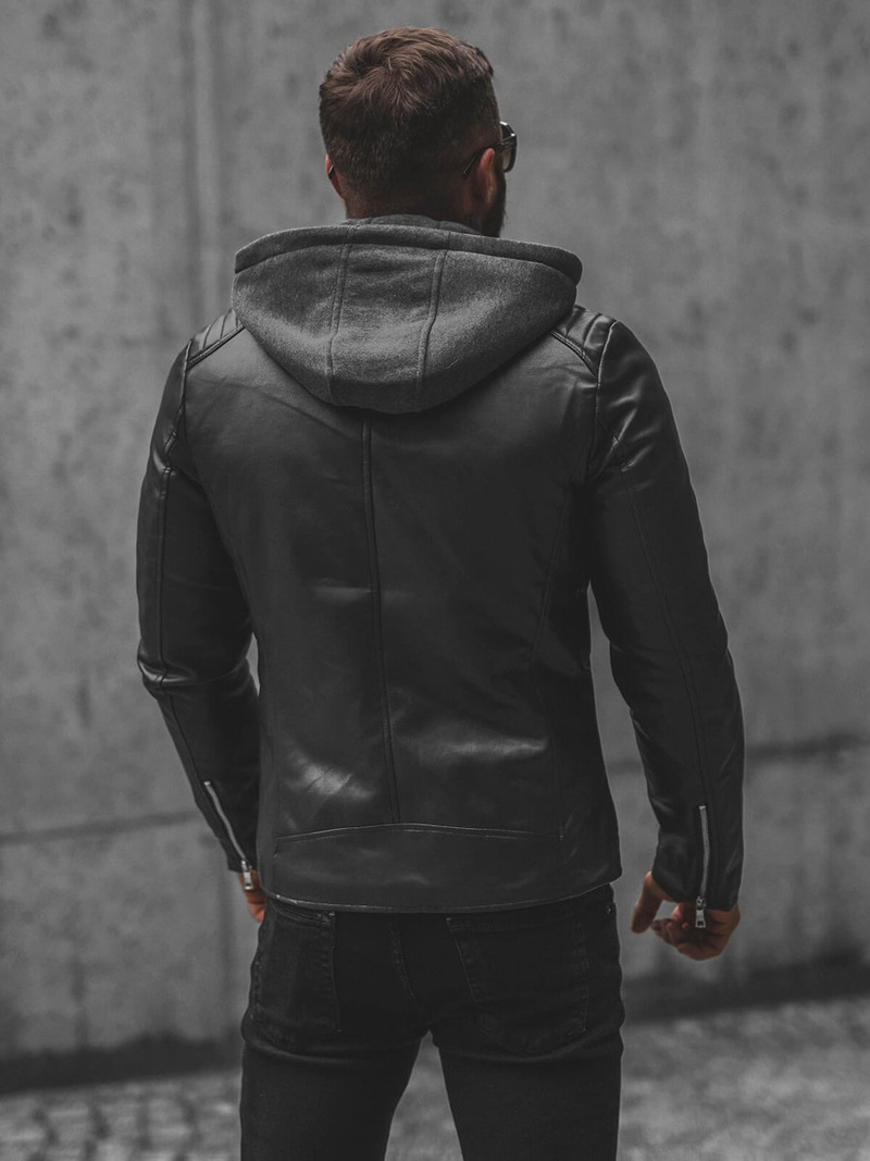 Pánská Koženková Bunda Černá OZONEE JS/11Z8012Z