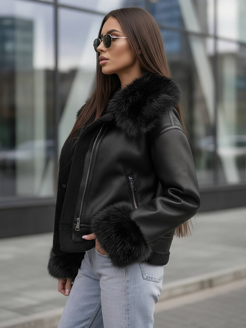 Dámská Koženková Bunda Černá OZONEE JS/61M8505/392Z