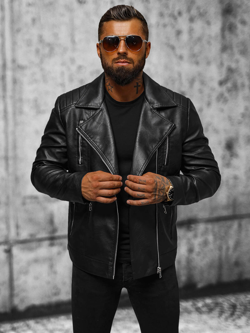 Pánská koženková bunda křivák černá OZONEE JS/11Z8067