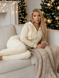 Dámská velurová tepláková souprava ecru OZONEE JS/8C1176/155Z