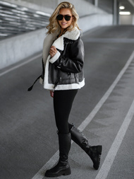 Dámská Koženková Bunda Černo-Bílá OZONEE JS/11Z8177Z