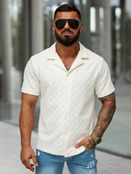 Pánská Košile s Krátkým Rukávem Ecru OZONEE O/B2257