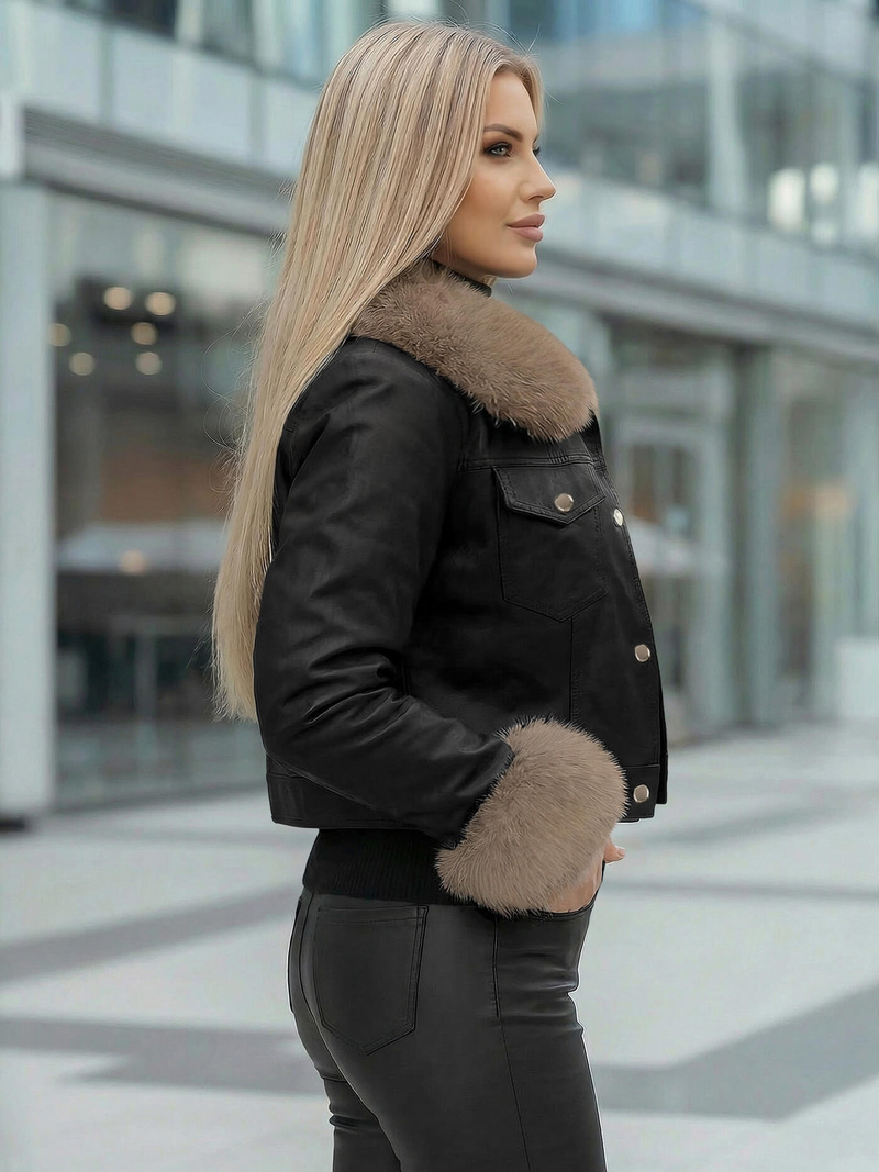 Dámská koženková bunda černo-béžová OZONEE JS/61M8513/392B