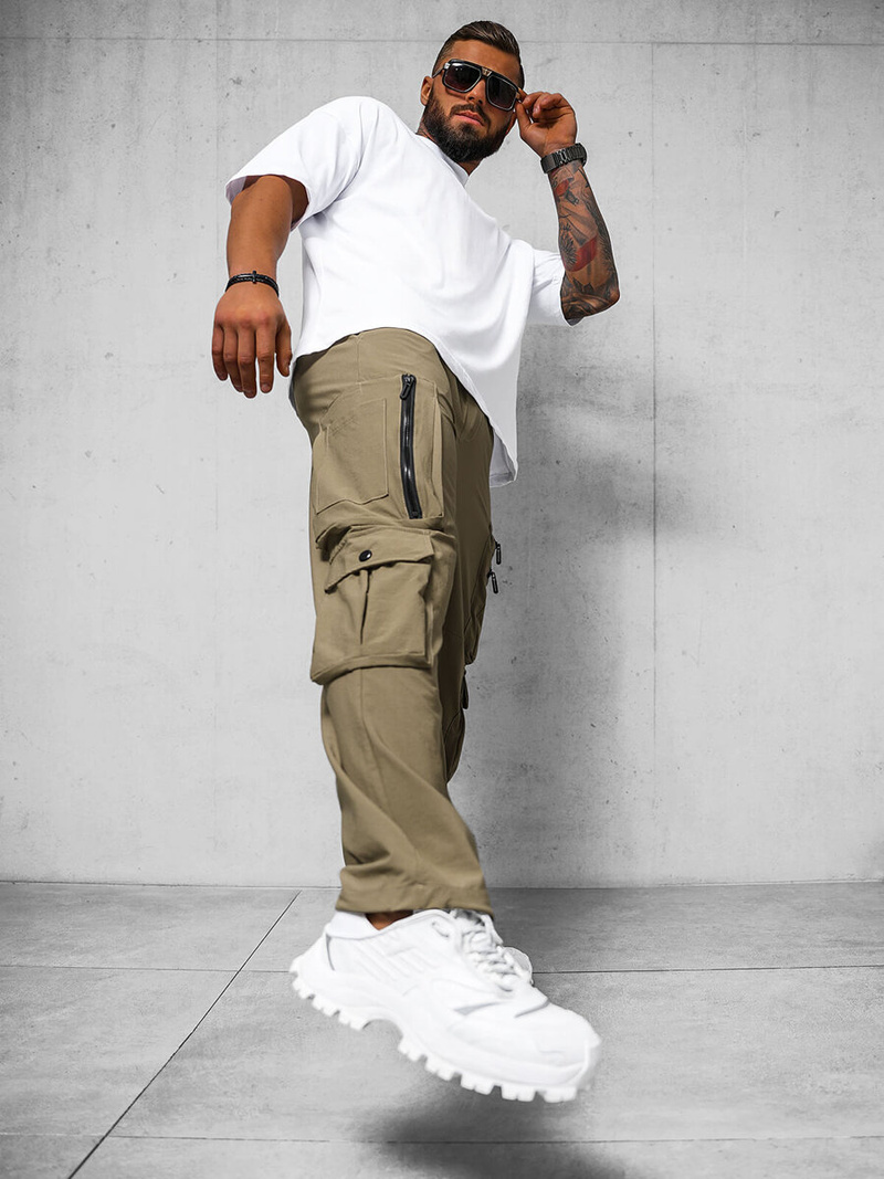 Pánské Kalhoty Tmavě-Béžové OZONEE O/PS5527