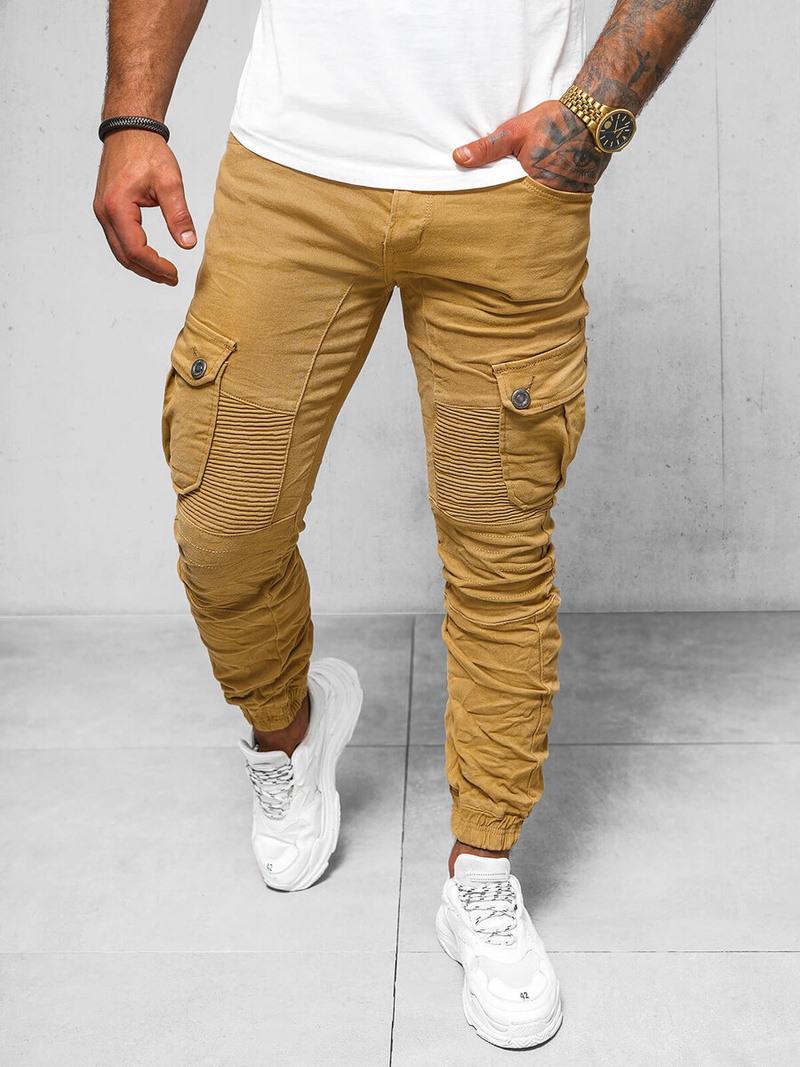 Pánské Džíny Jogger Tmavě-Béžové OZONEE O/E6979H