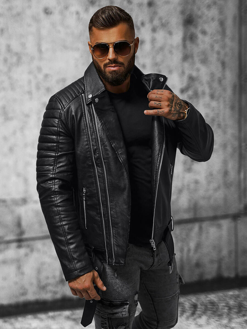 Pánská koženková bunda křivák černá OZONEE JS/11Z8005Z