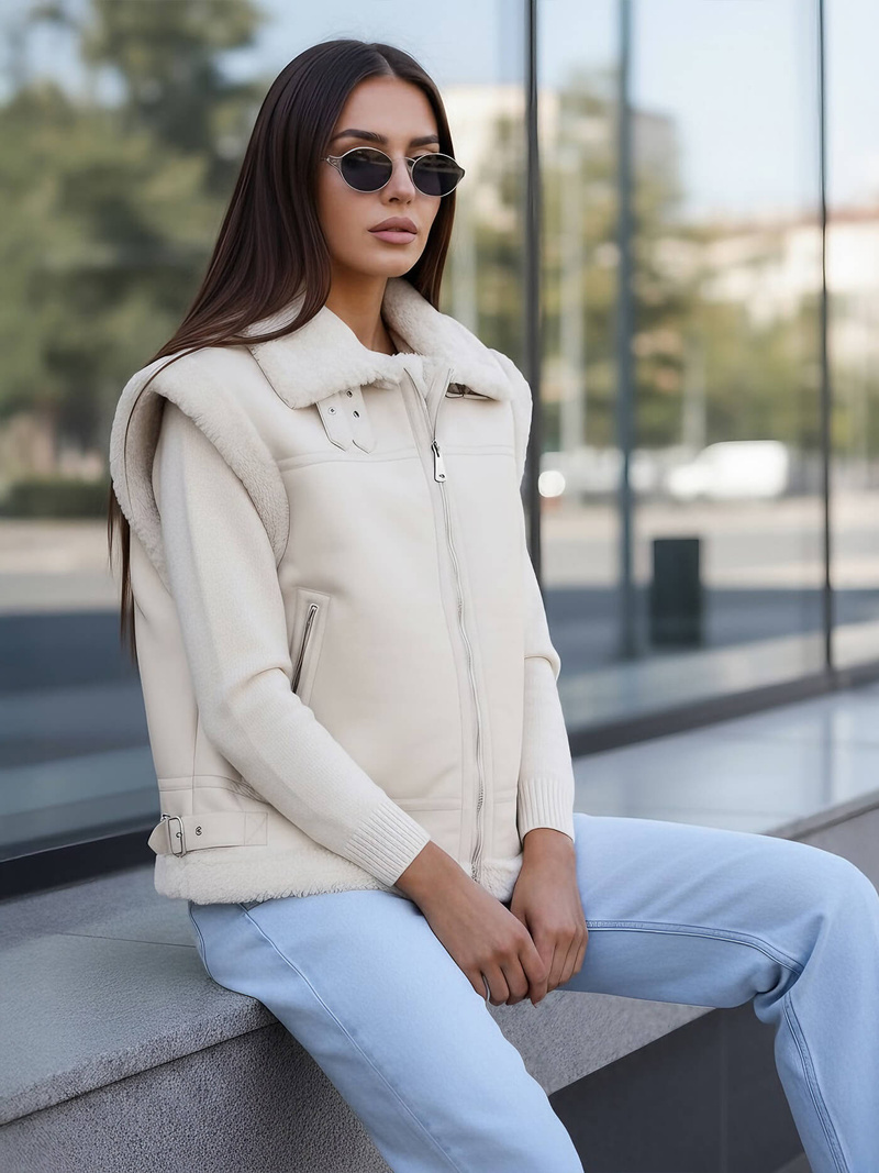 Dámská kožená vesta béžová OZONEE JS/61M8503/280Z