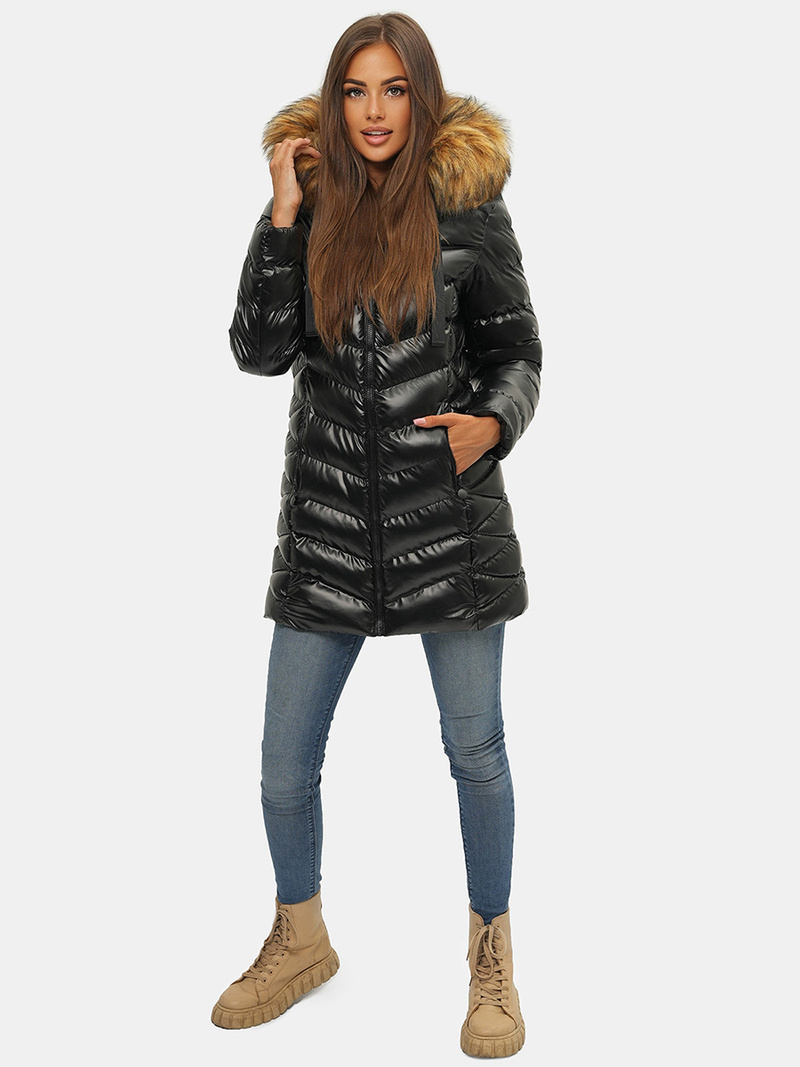 Dámská Zimní Bunda Černo-Hnědá OZONEE JS/M778/392A