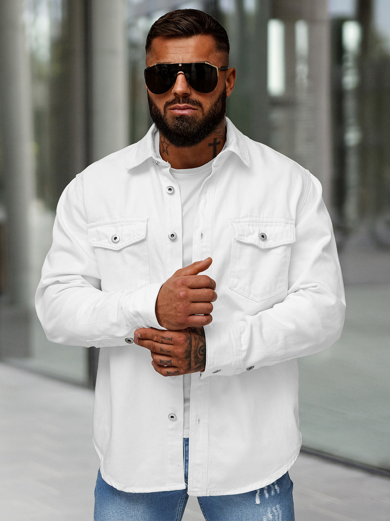 Pánská džínová košile bílá OZONEE L/CA777/2