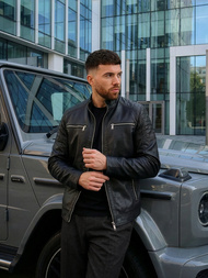 Pánská Koženková Bunda Černá OZONEE JS/11Z8137