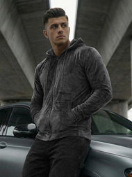 Pánská Velurová Mikina Grafitová OZONEE JS/8B1168/6Z