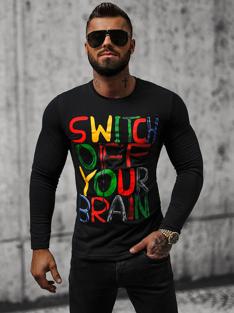 Pánské Tričko S Dlouhým Rukávem Černé OZONEE O/B259