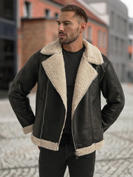 Pánská Koženková Bunda Černá OZONEE JS/11Z8273