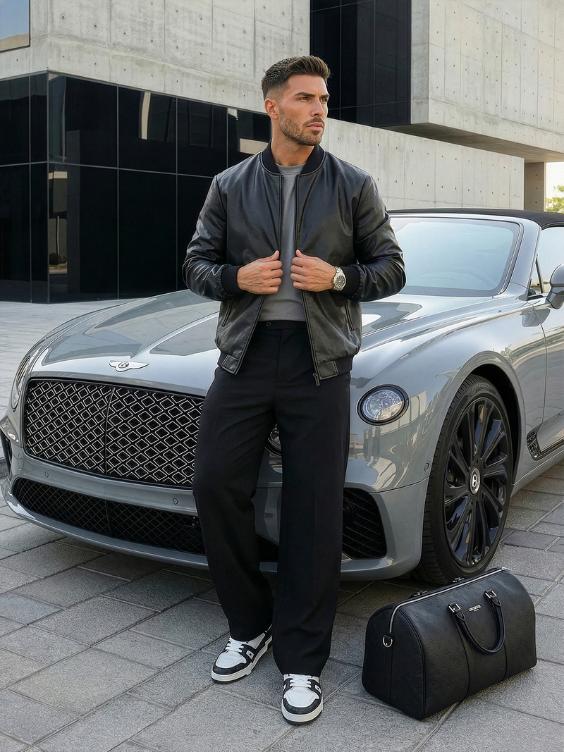 Pánská Koženková Bunda Černá OZONEE JS/11Z8015Z