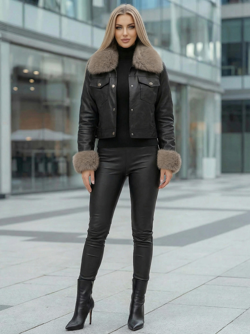 Dámská koženková bunda černo-béžová OZONEE JS/61M8513/392B