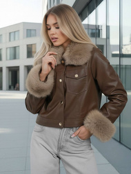 Dámská Koženková Bunda Čokoláda OZONEE JS/61M8513/158