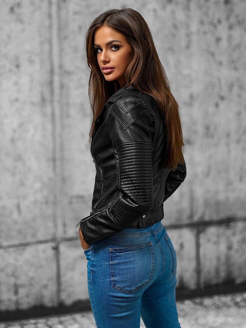 Dámská koženková bunda křivák černá OZONEE JS/11Z8037