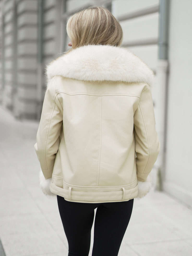 Dámská Koženková Bunda Ecru OZONEE JS/61M8507/280Z