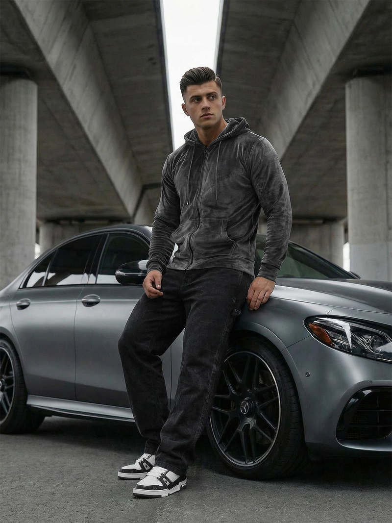 Pánská Velurová Mikina Grafitová OZONEE JS/8B1168/6Z