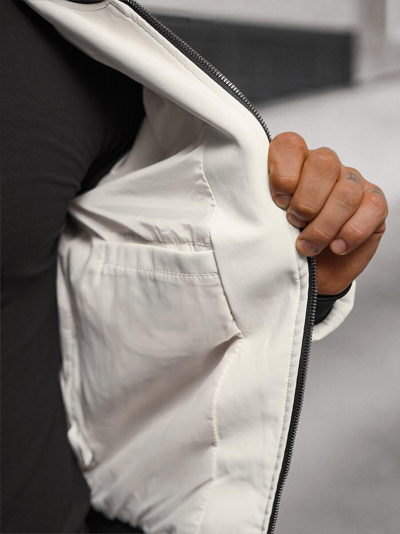 Pánská Koženková Bunda Bílá OZONEE O/88120