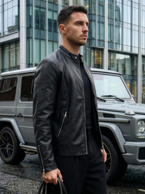 Pánská Koženková Bunda Černá OZONEE JS/11Z8027