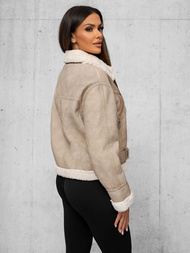 Dámská Kožená Bunda Béžová OZONEE O/81331Z