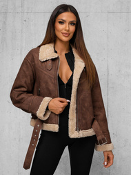 Dámská Kožená Bunda Hnědá OZONEE O/81331Z