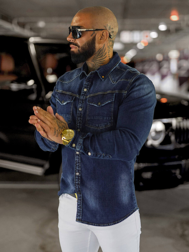 Pánská džínová košile modrá OZONEE O/51412