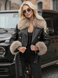 Dámská koženková bunda černo-béžová OZONEE JS/61M8512/392BZ