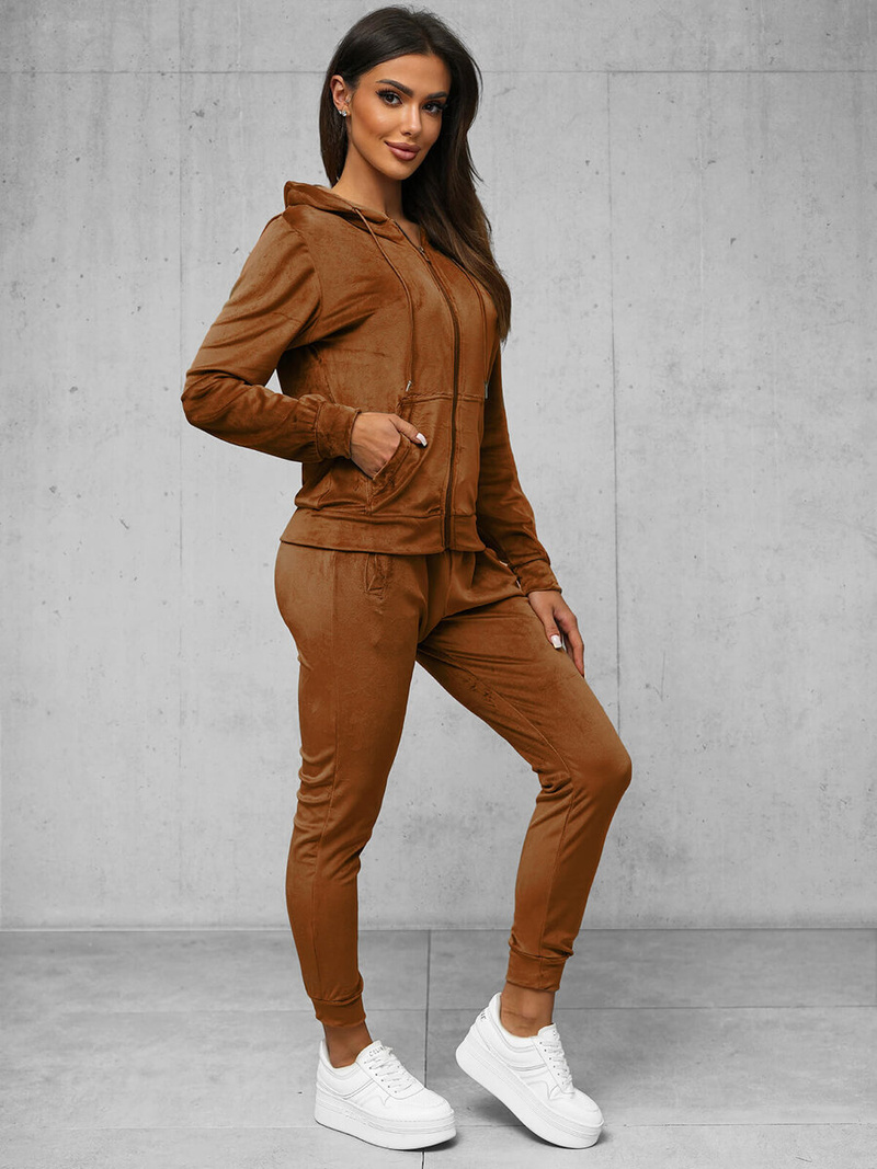 Dámská velurová tepláková souprava camelová OZONEE JS/8C1176/33Z